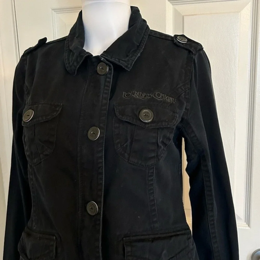 Fox Head Girls Military style Cotton Black Button Zip Up Front Pockets Jacket- M